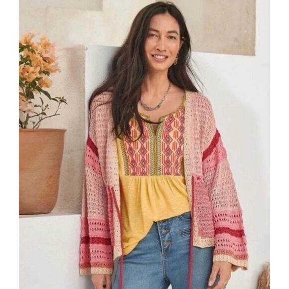 Sundance Free In Spirit Open Front Cardigan Knit Pink Womens Size M - Picture 1 of 12